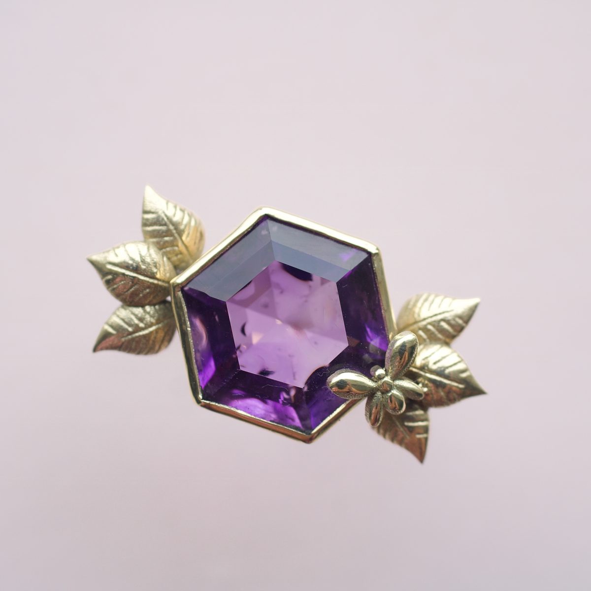 Statement Amethyst and gold flower ring
